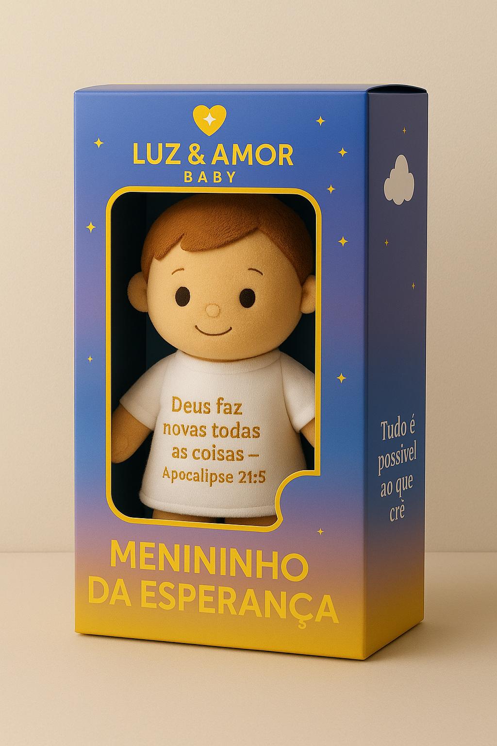 ✨ Pelúcia Menininho da Esperança – Luz & Amor Baby (42 cm) ✨