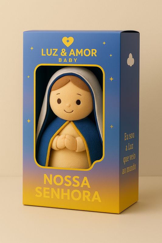 ✨ Pelúcia Nossa Senhora – Luz &amp; Amor Baby (42 cm) ✨