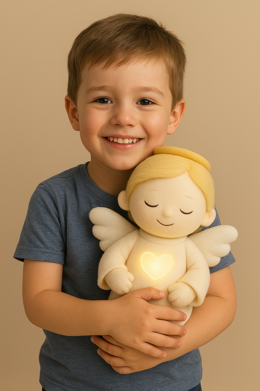 ✨ Anjinho da Proteção™  Luz & Amor – O abraço que acalma o coração 💛 (42cm)